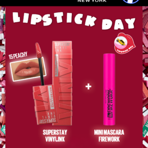 MAYBELLINE 15 SUPERSTAY VINYL INK PEACHY = MINI MASCARA FIREWORK